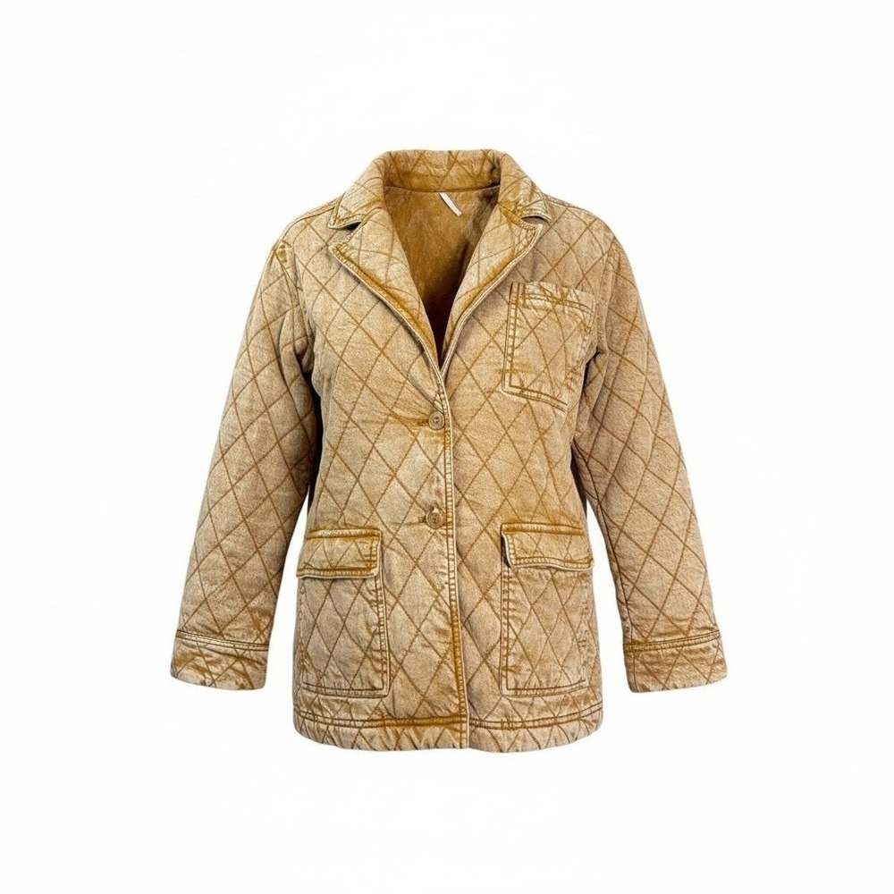 YFB Womens Quilted Chore Jacket S‎ Caramel Barn Field Coat Cabincore Cozy Walker